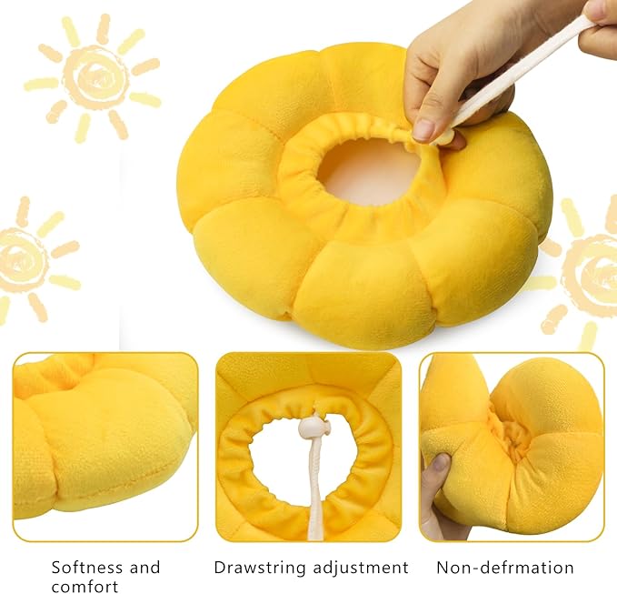 Sunflower Cat Recovery Cone, Adjustable Pet Elizabethan Collar for Cats &Puppy, Soft Cone for Cats After Surgery to Stop Licking, Cat Neck Pillow for Sleeping, Easy to Clean (Yellow, M)