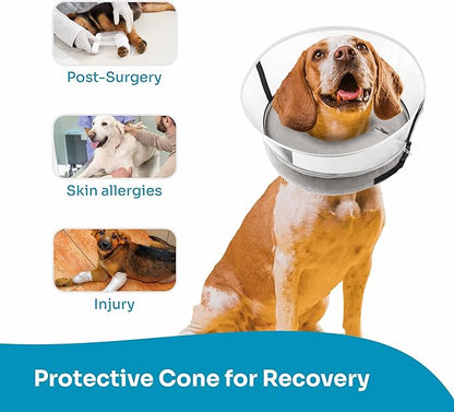 Dog Inflatable Neck Collar - Inflatable E Collar for Dogs - Comfortable Elizabethan Cone with Detachable Anti-Licking Shield - Dog Donut Cone - Doughnut for Dogs After Surgery (Grey, M+)