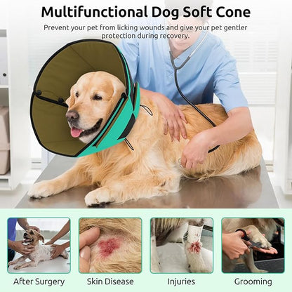 Queenmore Dog Cone, Soft Dog Cones for Large Dogs, Dogs Cone Collar After Surgery for Neutering, Breathable Pet Cone, Adjustable E-Collar Alternative to Stop Licking, Green XL