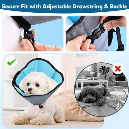 Soft Dog Cone Collar After Surgery: Long Alternative Comfortable Comfy Fabric Recovery Shame Elizabethan Stop Licking Small Medium Large Dogs (Blue, 2XL)
