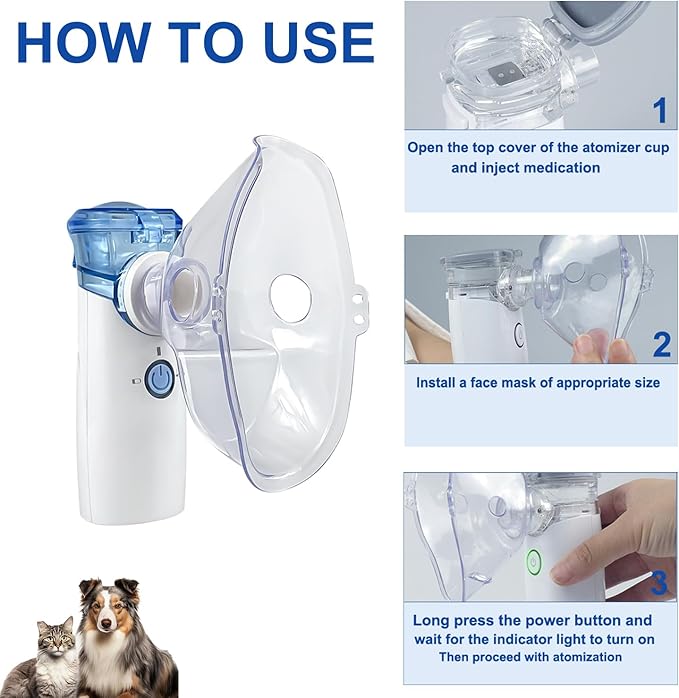 Portabe Cat Nebulizer,Handheld Nebulizer of Cool Mist for Dog Pets, USB Rechargeable Veterinary Nebulizer,Steam Inhaler for Home Office Use for Breathing Problems,Animal Use