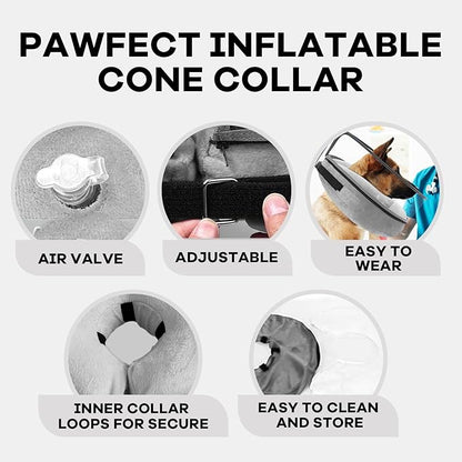 Inflatable Surgery Collar for Dogs-Enhanced Anti-Licking Protective Cone with Adjustable Strap (Grey, XL)
