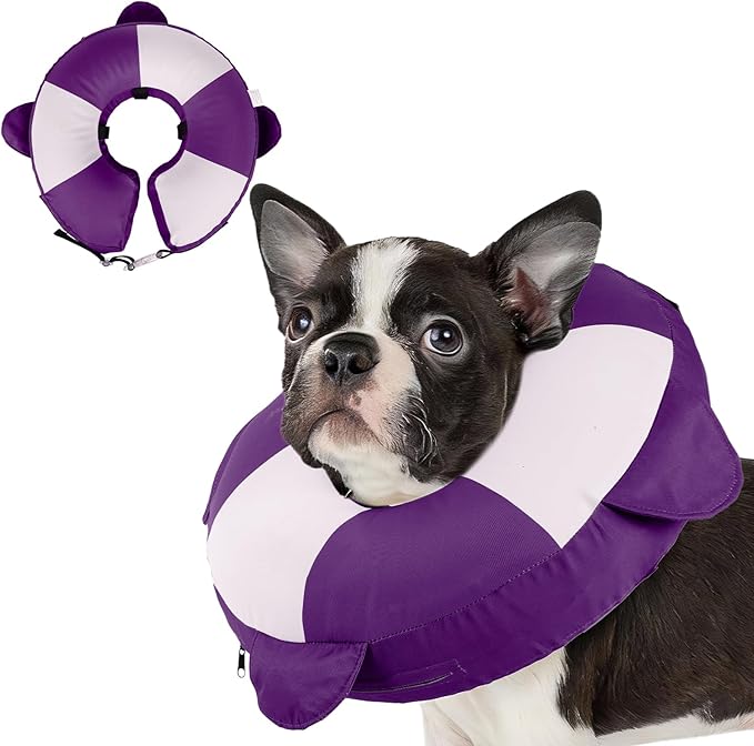 MIGOHI Soft Dog Pillow Donut Collar - Inflatable Alternative to Plastic Cone After Surgery,Adjustable Recovery E-Collar for Medium Dogs, Prevents Licking, Post-Surgical Spay Care(Large, Purple)