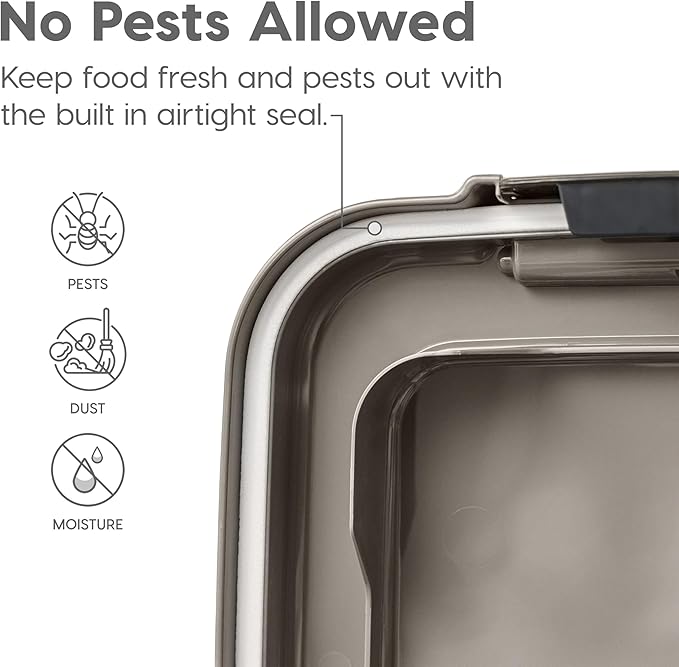 IRIS USA 30 lbs & 11 lbs Combo Airtight Dog Food Storage Container, Stackable Treat Box, 2-Cup Scoop, Wheels, Keep Fresh, Easy Mobility, Chrome