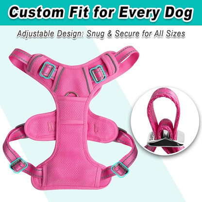 BARKBAY Dog Harness No Pull Mesh for Large Dogs - Adjustable, Reflective, Comfortable, No Choke, Heavy-Duty - Perfect for Outdoor Training, Walking, and Hiking - Strong & Durable - L & Pink Mesh