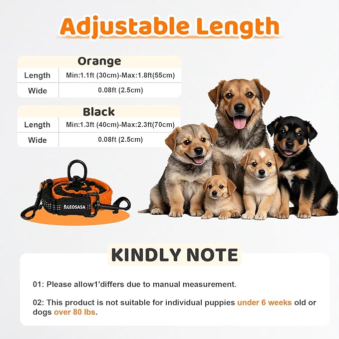 Double Dog Leash - 360°Swivel Tangle Free Splitter Attachment, 2 Dogs Multi-Functional Leashes, Dual Rope for Outdoor Walk Train Small Medium Large Two Pet, Orange