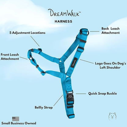 ShawnCo Dream Walk No-Pull Dog Harness- Adjustable, Comfortable, Easy to Use Pet Halter to Help Stop Pulling for Small, Medium and Large Dogs (Oceanic Blue, M)