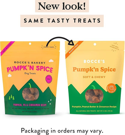 Bocce's Bakery Pumpk'n Spice Treats for Dogs, Wheat-Free Everyday Dog Treats, Made with Real Ingredients, Baked in The USA, Natural Soft & Chewy Cookies, Pumpkin, Peanut Butter, & Cinnamon, 6 oz