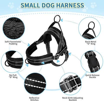 SlowTon No Pull Small Dog Harness and Leash Set, Puppy Soft Vest Harness Neck & Chest Adjustable, Reflective Lightweight Harness & Anti-Twist Pet Lead Combo for Small Medium Dogs(B,L)
