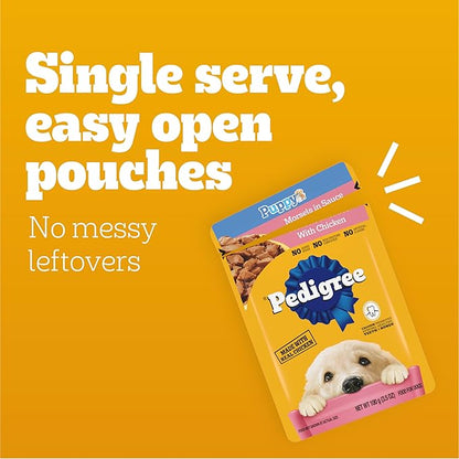 Pedigree Puppy Food Morsels in Sauce, Wet Dog Food Pouches, Chicken Flavor, 3.5 oz. Pouches, 16 Count