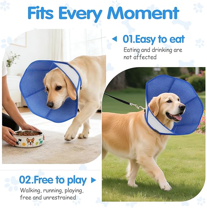 Foldable Dog Cone Collar After Surgery, Adjustable Soft Dog Cone, Soft Inner & Sturdy Protective Recovery Collar to Prevent Dogs from Licking Wounds (XXL)