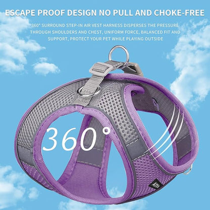 AIITLE Step in Dog Harness and Leash Set - No Pull Escape Proof Vest Harnesses with Soft Mesh and Reflective Bands, Adjustable Pet Outdoor Harnesses for Small and Medium Dogs Purple M