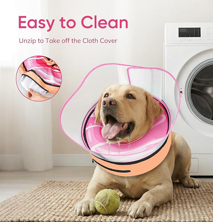 Supet Raised Inflatable Dog Cone After Surgery - Adjustable Recovery Donut Collar with Removable Shield to Stop Licking Wounds & Protect Stitches - Soft Dog Cone Alternative for Large Dogs (Pink,XL)