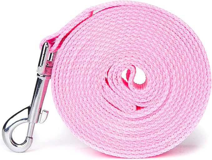 Strong Durable 15ft Nylon Dog Training Leash, 1 Inch Wide Traction Rope, for Small and Medium Dog (Pink, 15 Feet)