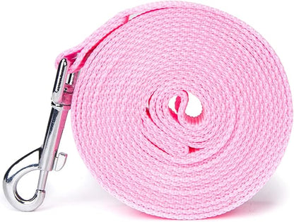Strong Durable 15ft Nylon Dog Training Leash, 1 Inch Wide Traction Rope, for Small and Medium Dog (Pink, 15 Feet)