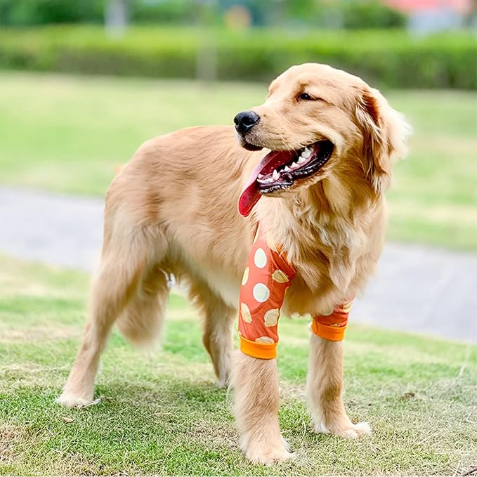 HDKUW Dog Elbow Protector, Dog Front Leg Recovery Sleeve for Prevent Licking Wound, Elbow Sleeves with Mesh Pad for Medium Large Dogs Lemon 2XL