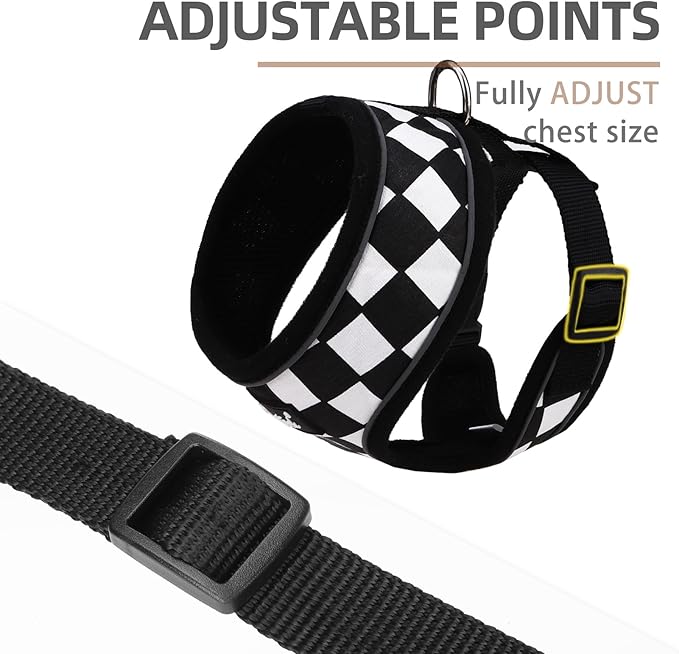 PUPTECK Soft Mesh Dog Harness and Leash Set Pet Puppy Cat Comfort Padded Vest No Pull Harnesses, Checkered Black&White, S