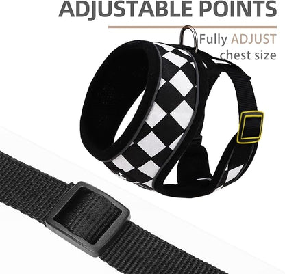 PUPTECK Soft Mesh Dog Harness and Leash Set Pet Puppy Cat Comfort Padded Vest No Pull Harnesses, Checkered Black&White, M