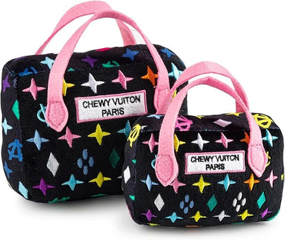 Haute Diggity Dog Chewy Vuiton Handbag Plush Squeaky Dog Toy, Soft Durable Designer-Inspired Stuffed Puppy Chew Toys for Small & Medium Dogs, Machine-Washable (Black Monogram) Small