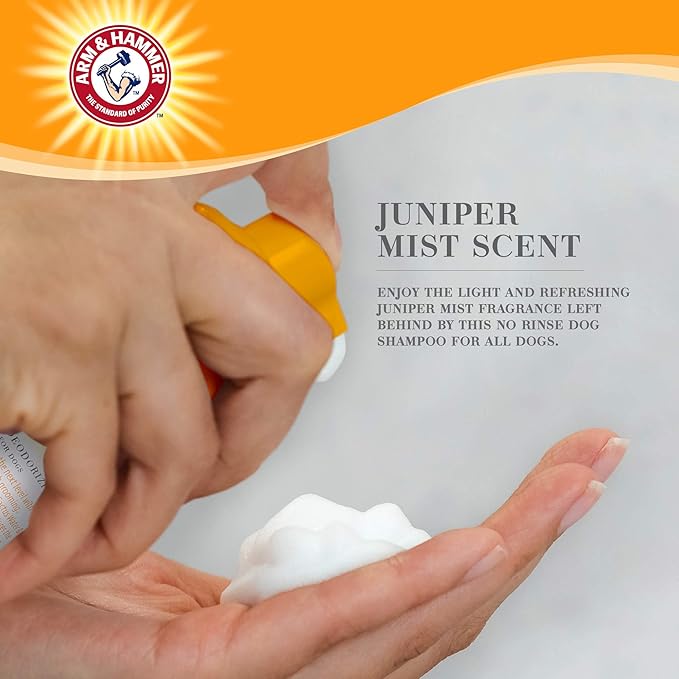Arm & Hammer Ultra Fresh Waterless Dog Shampoo Foam with Baking Soda Deodorizer for Dogs, No Rinse Odor Control Grooming Foam for Between Baths, Pump Bottle Dog Shampoo, Juniper Mist Scent, 8 Fl Oz