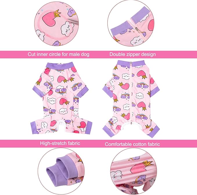 Dog Recovery Suit for Small Medium Large Dogs, Pet Onesie After Surgery Comfort Dog Bodysuit Anti Licking (Medium, Pink Heart)