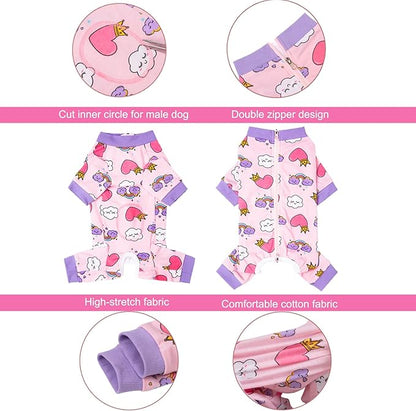 Dog Recovery Suit for Small Medium Large Dogs, Pet Onesie After Surgery Comfort Dog Bodysuit Anti Licking (Medium, Pink Heart)