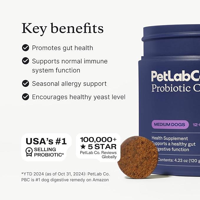 PetLab Co. Probiotics for Dogs - Support Gut Health, Occasional Diarrhea, Digestive Health, Paw Licking & Seasonal Allergies - Pork Flavor - 30 Soft Chews - Formulated for Medium Sized Dogs