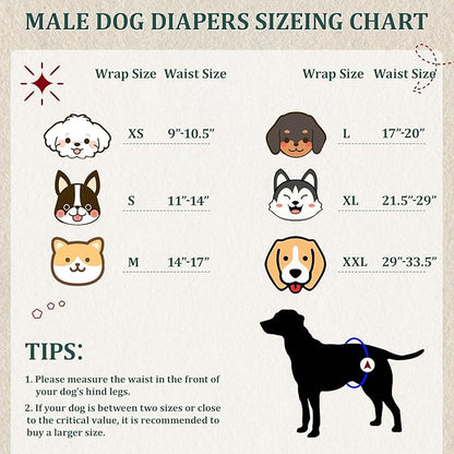 Reusable Dog Diapers Male, Premium Washable Belly Bands for Male Dogs, Pack of 5, High Absorbing Large Male Dog Wraps for Doggie & Puppy in Incontinence or Excitable Urination and Training(L)
