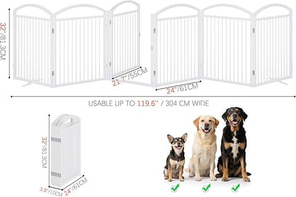 Folding No-Assembly Freestanding Dog Gate with Door,32" Heights Foldable Pet Fence,144" Extra Wide Accordion Puppy Folding Playpen for Doorways,House,Stairs (6 Panels,White)