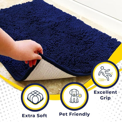 Muddy Mat® | Super Absorbent Door Mat Indoor, Microfiber Quick Dry Chenille Entryway Rug, Non-Slip Front Door Mat, Indoor Mats for Entryway, Machine Washable Pet Rug, Navy Blue 24"x36"