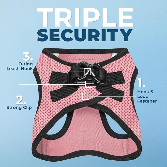 Best Pet Supplies - All Weather Mesh / Plush, Reflective, No Pull Harness for Small, Medium Dogs, Cats - Secure with Hook & Loop Fastener, Buckle, Double D-Rings - Pink/Black Trim, S