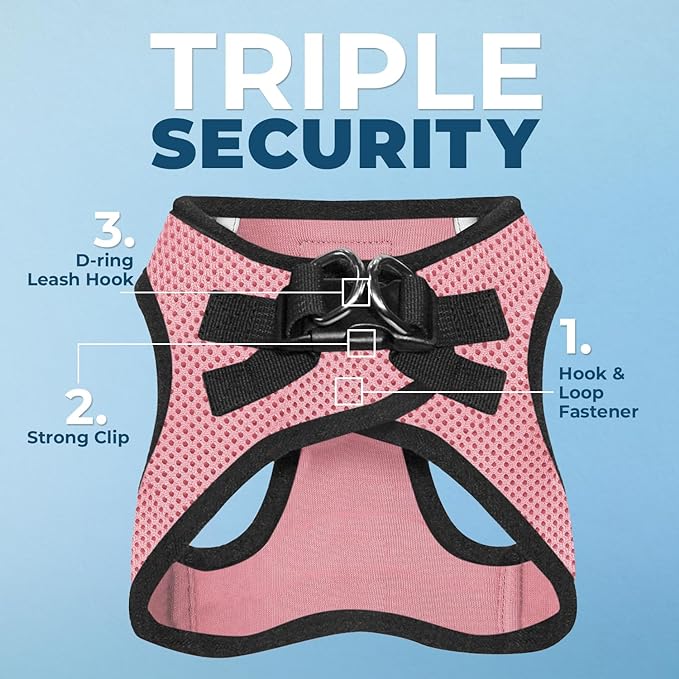 Best Pet Supplies - All Weather Mesh/Plush, Reflective, No Pull Harness for Small, Medium Dogs, Cats - Secure with Hook & Loop Fastener, Buckle, Double D-Rings - Pink/Black Trim, M