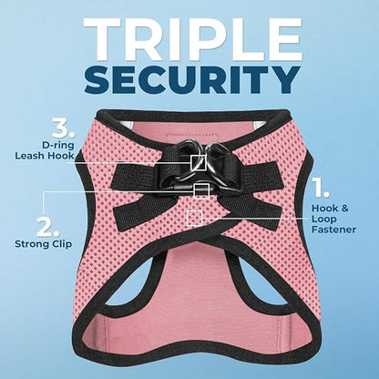 Best Pet Supplies Voyager Step-in Air Harness - All Weather Mesh, Reflective, No Pull Harness for Dogs, Cats - Secure with Hook & Loop Fastener, Buckle, Double D-Rings - Pink/Black Trim, XXS