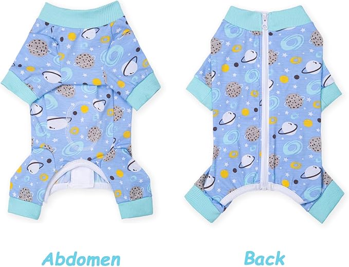 Dog Recovery Suit for Surgery Small Medium Dogs Onesie, Cute Soft Dog Pajamas Bodysuit Cone Alternative Prevent Licking Recovery Suit Female Male (Planet, Small)