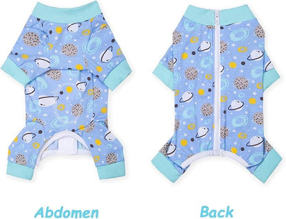 Dog Recovery Suit for Surgery Small Medium Dogs Onesie, Cute Soft Dog Pajamas Bodysuit Cone Alternative Prevent Licking Recovery Suit Female Male (Planet, X-Large)