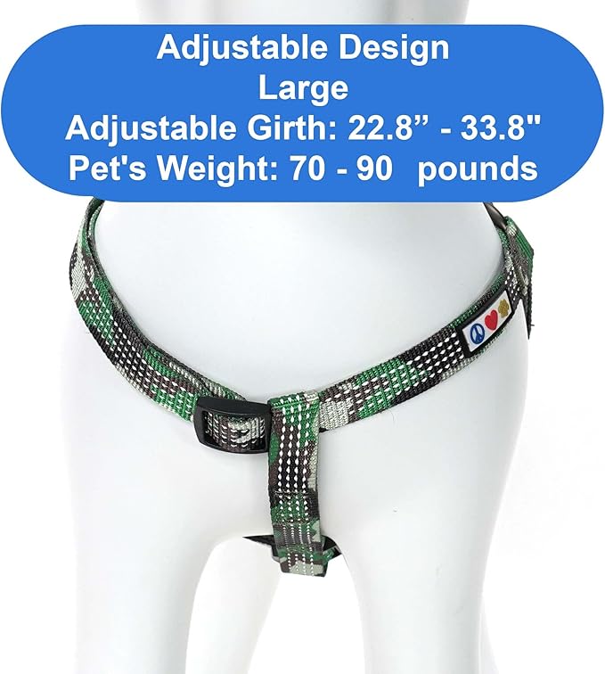 Pawtitas Reflective Step-in Dog Harness – Adjustable No-Pull Vest for Puppies to Seniors, Safe & Comfortable, L Camo Green