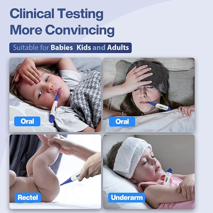 Boncare 10 Seconds Digital Thermometer for Adults and Kids - Accurate & Safe Rectal Thermometer for Baby with Fever Alarm, Oral Thermometer (Dark Blue)