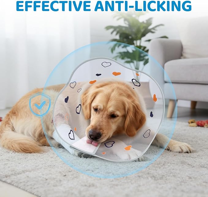 Elizabethan Dog Cone Collar, Adjustable Pet Cone to Stop Licking, Durable Plastic Neck Cone After Surgery for Small, Medium Large Dogs, Love S