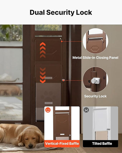 VEVOR Dog Door for Sliding Glass Door, 75 7/8 to 80 11/16 in Adjustable Height, Aluminum Alloy Frame with Rotating Hinges, Lock Design, 13 5/8 x 23 5/8 in Flap, Sliding Glass Pet Door for Renters
