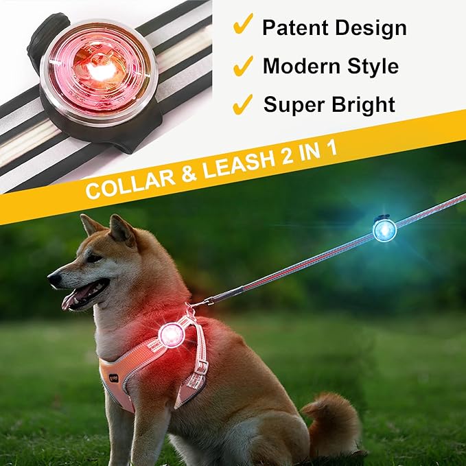 Tubasion 3-Pack Dog Lights for Night Walking, Upgraded 8 Modes Rechargeable Dog Collar Lights for Nighttime Clip On, IPX6 Waterproof and Silicon Band Safety Light for Collars