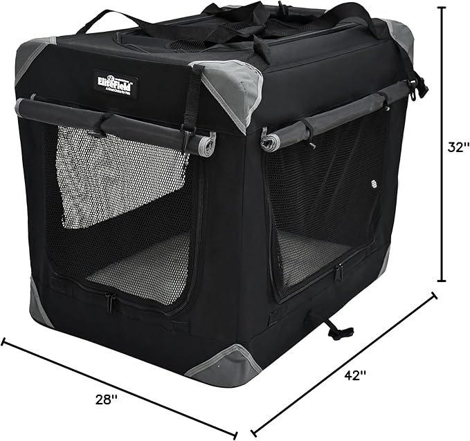 EliteField 4-Door Folding Soft Dog Crate with Curtains, Carrying Bag and Fleece Bed (2 Year Warranty), Indoor & Outdoor Pet Home (42" L x 28" W x 32" H, Black+4 Door Curtains)