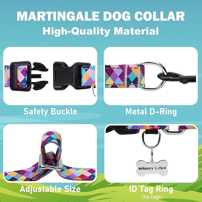 Reflective Martingale Collar for Dogs with Quick Release Buckle No Pull Training Dog Collars (Colorful Geometric, Small)