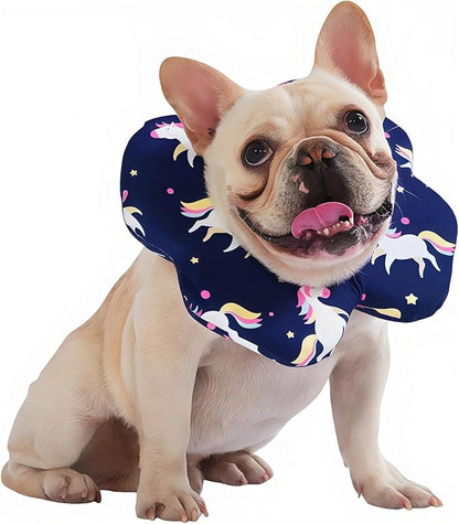 PetWarm Recovery Collar for Dogs, Dog Recovery Collar, Lightweight Pet Neck Protector with Memory Foam Padding, Gentle No-Lick Flower Design for Calm Rest and Travel, Unicorn Print, Blue, L