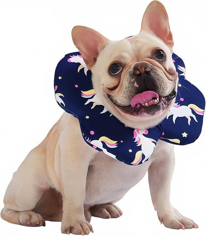 PetWarm Recovery Collar for Dogs, Dog Recovery Collar, Lightweight Pet Neck Protector with Memory Foam Padding, Gentle No-Lick Flower Design for Calm Rest and Travel, Unicorn Print, Blue, S