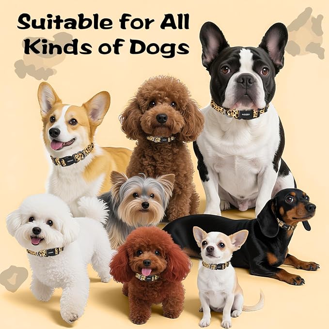 Kazazoo Dog Collar Cute and Soft Nylon Puppy Collar for Boy and Girl, Adjustable Dog Collars for Small Medium Dogs, Brown Leopard-S