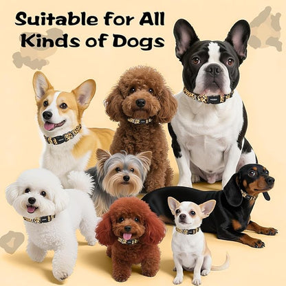 Kazazoo Dog Collar Cute and Soft Nylon Puppy Collar for Boy and Girl, Adjustable Dog Collars for Small Medium Dogs, Brown Leopard-M