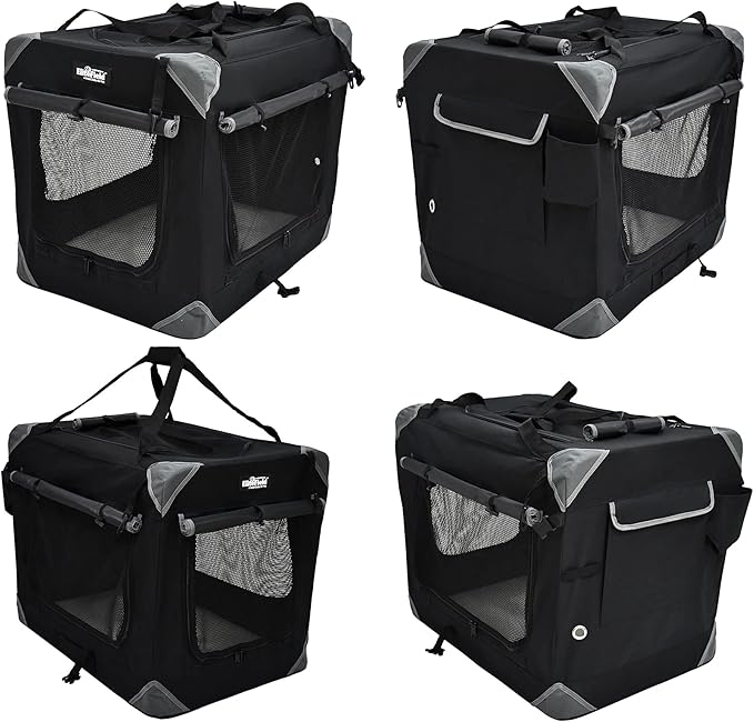 EliteField 4-Door Folding Soft Dog Crate with Curtains, Carrying Bag and Fleece Bed (2 Year Warranty), Indoor & Outdoor Pet Home (30" L x 21" W x 24" H, Black+4 Door Curtains)
