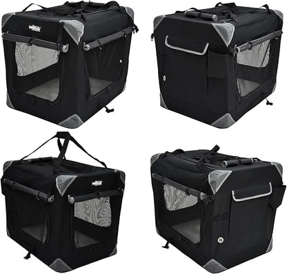 EliteField 4-Door Folding Soft Dog Crate with Curtains, Carrying Bag and Fleece Bed (2 Year Warranty), Indoor & Outdoor Pet Home (24" L x 18" W x 21" H, Black+4 Door Curtains)