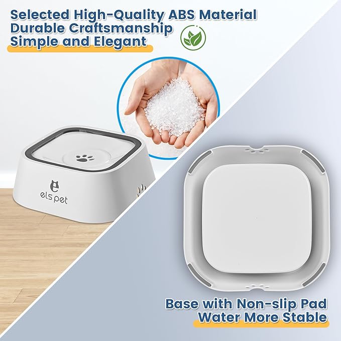 Dog Water Bowl no Spill, 35oz Slow Water Bowl for Dogs, BPA-Free, Anti-Splash & No-Slip Design, 1L Vehicle Carried Travel Spill Proof Pet Bowls, for Small Medium Cats and Pets. (White, 1L)