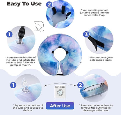 Dog Cone, Uadonile Inflatable Cone Collar for Dogs and Cats, Dog Neck Collar Recovery E-Collar Alternative After Surgery, Elizabethan Collar for Dogs Recovery(Tie-dye Purple Blue, S)